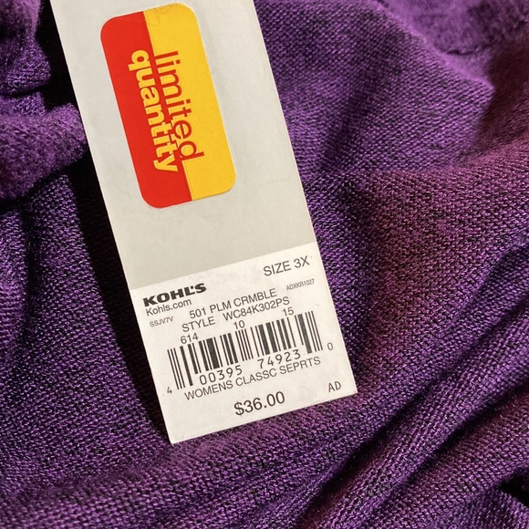 Croft & Barrow dark plum knit top. Size 3X - Picture 7 of 8